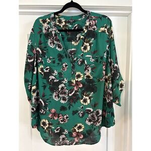 Torrid Harper Green Floral Georgette Pullover Blouse Size 2X Plus Size Top